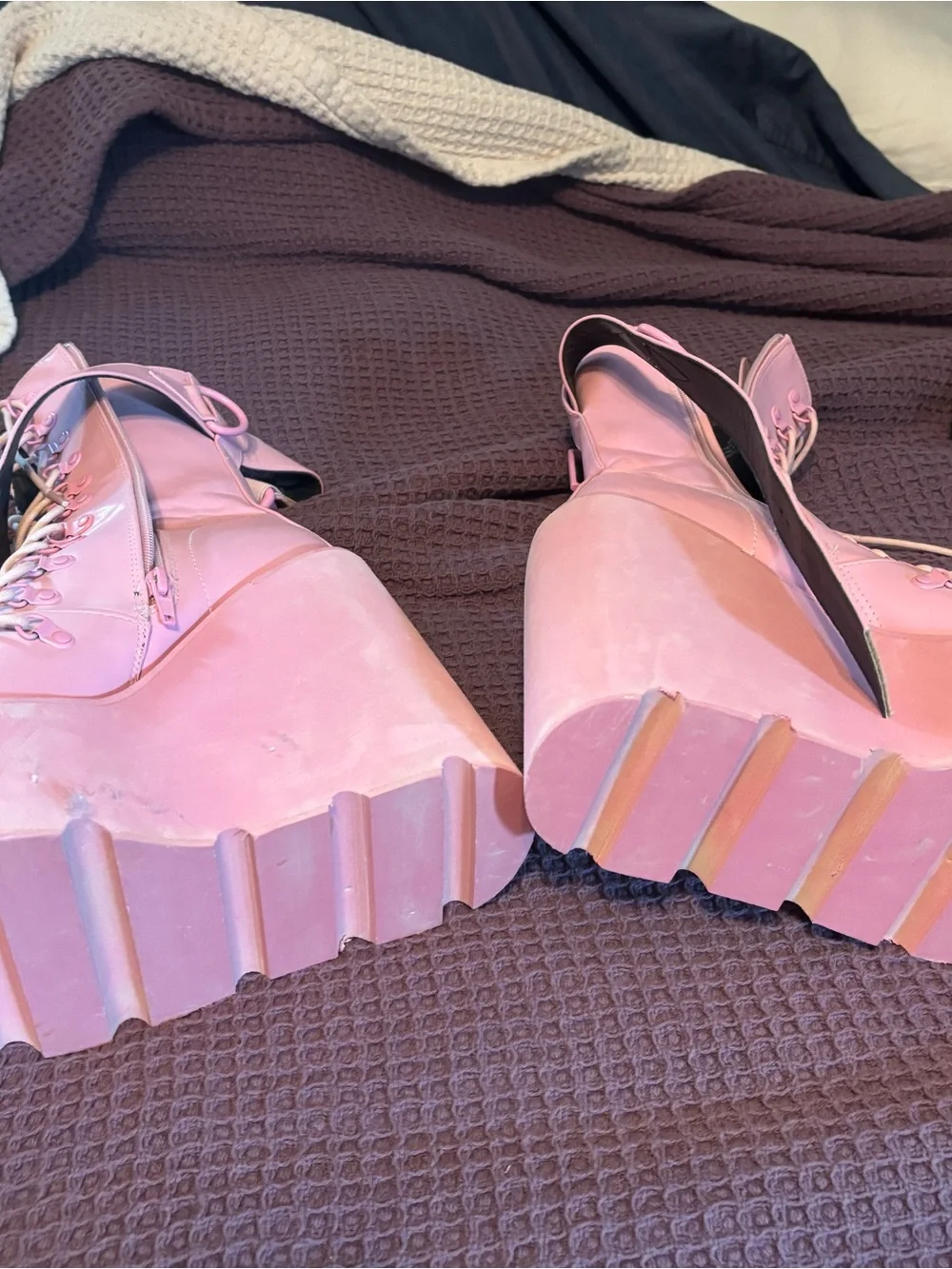 Sugar Thrillz Pink Lace-Up Platform Boots